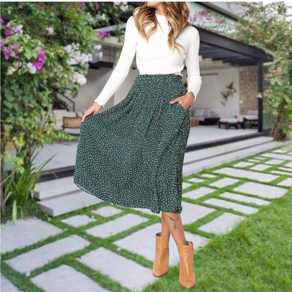 Green Polka Dot Midi Skirt